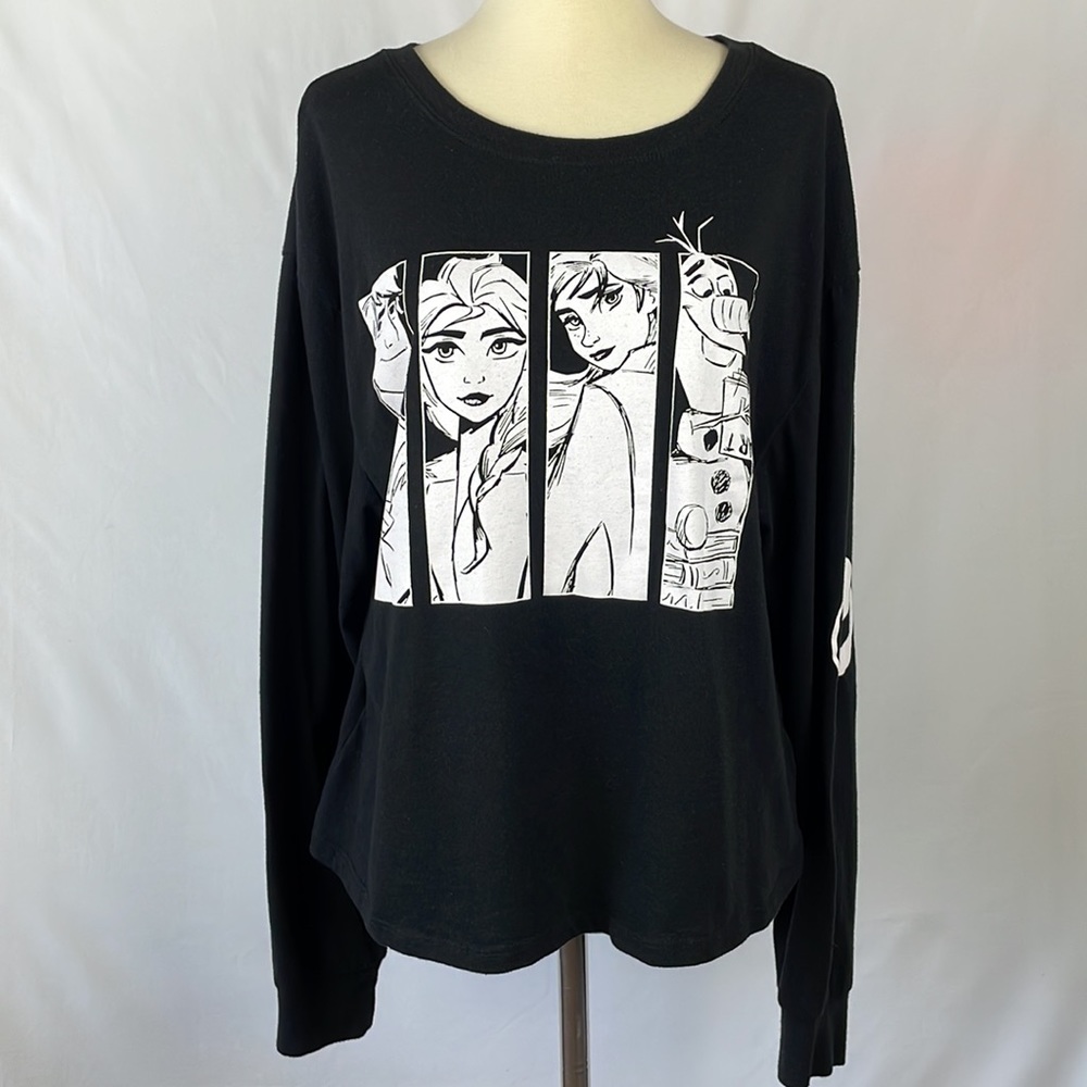 Disney Frozen II Black Soft Short Waisted Thin Sweatshirt w/Characters -Size XXL